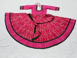 Pink Anarkali Dress with green pattern